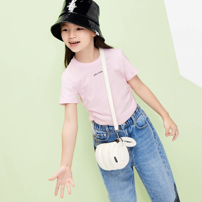 little moco童装春夏季新款女童抗菌短袖纯棉T恤时尚#KBB3TEE029