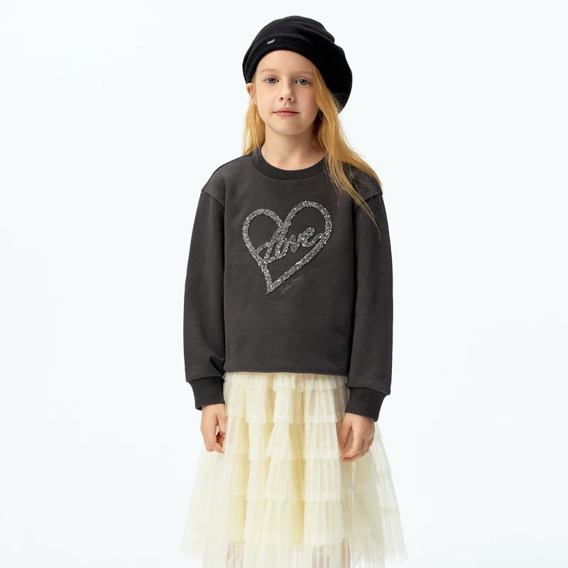 littlemoco童装24冬装新款女童珠片绣爱心圆领卫衣#KBD4SWS013