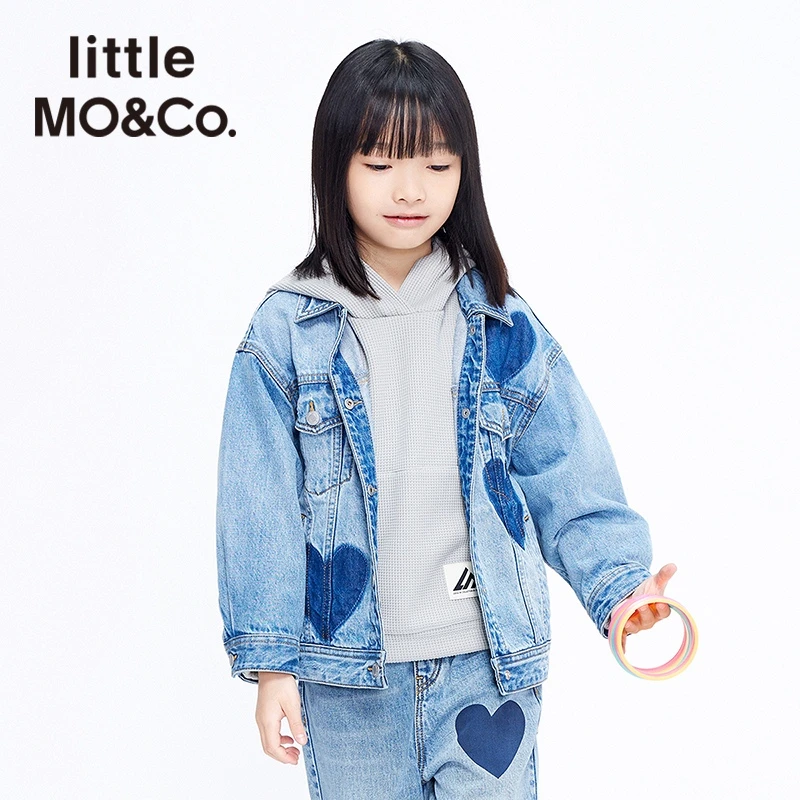 little moco童装柔软牛仔外套上衣潮流爱心长袖夹克#KBA3JKT025