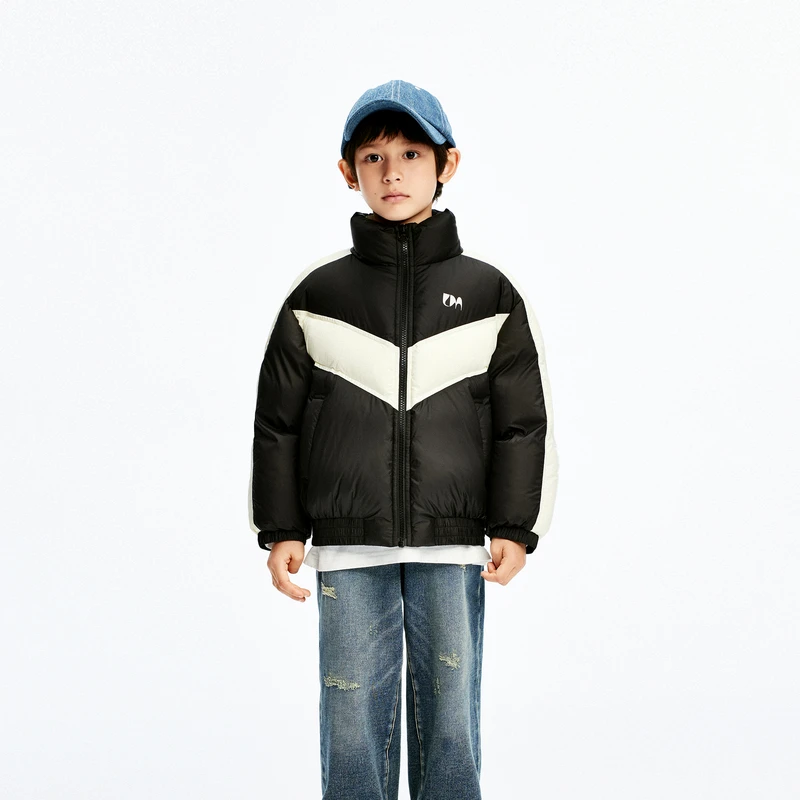 littlemoco童装24冬新款男女童安心绒拼色立领羽绒服#KBD4EINT03