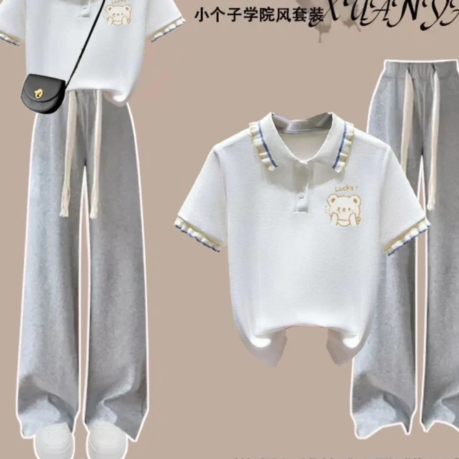 巴拉韩系列2024夏季女童套装夏装新款短袖宽松中大童时髦polo领款
