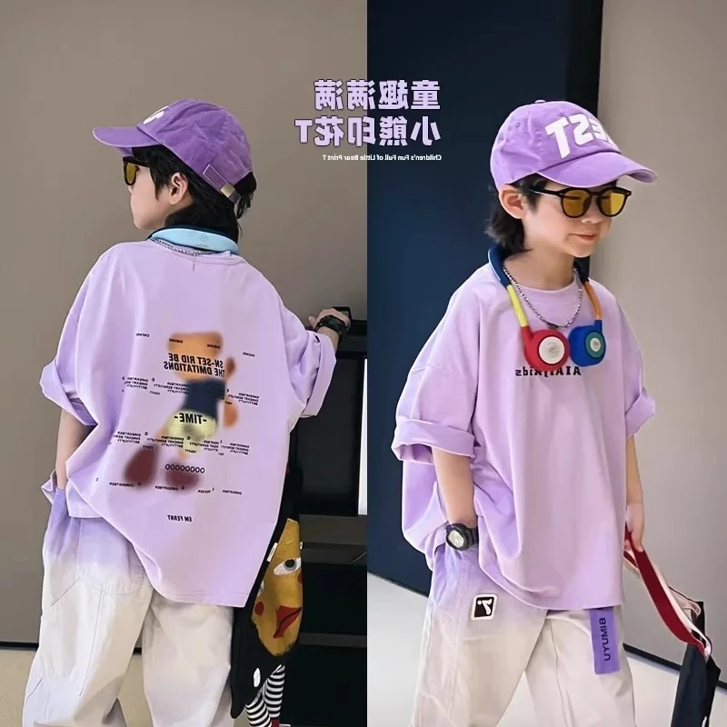 儿童短袖夏季男童中大童印花时尚半袖男孩潮流韩版宽松丁达尔穿搭