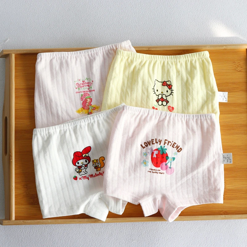 4条装无骨缝合儿童内裤女宝宝双层纯棉柔软弹力平角四角裤春秋冬