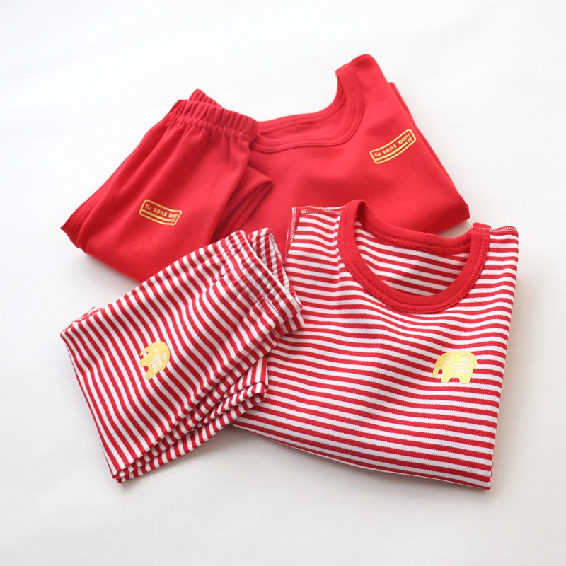 贺岁中国红本命年无骨儿童内衣套装男女宝宝纯棉保暖秋衣裤春秋冬