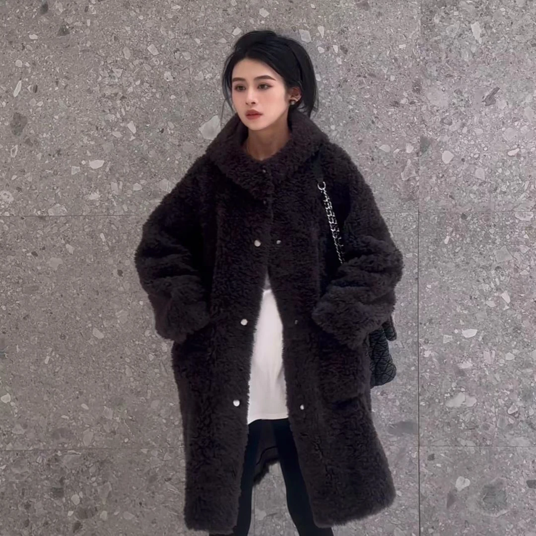 【摩格拉】百搭气质纯色羊毛上衣秋冬厚中长款上衣女外套H-899