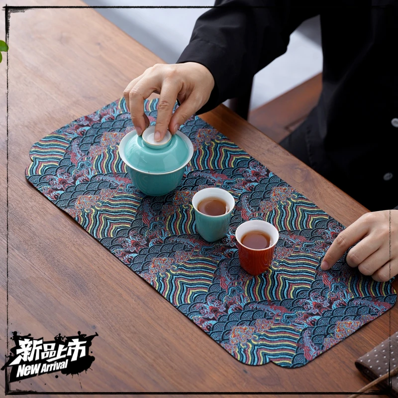 中式双面织锦茶席茶道干泡茶垫古风手工宫廷云锦中国风复古吸水垫