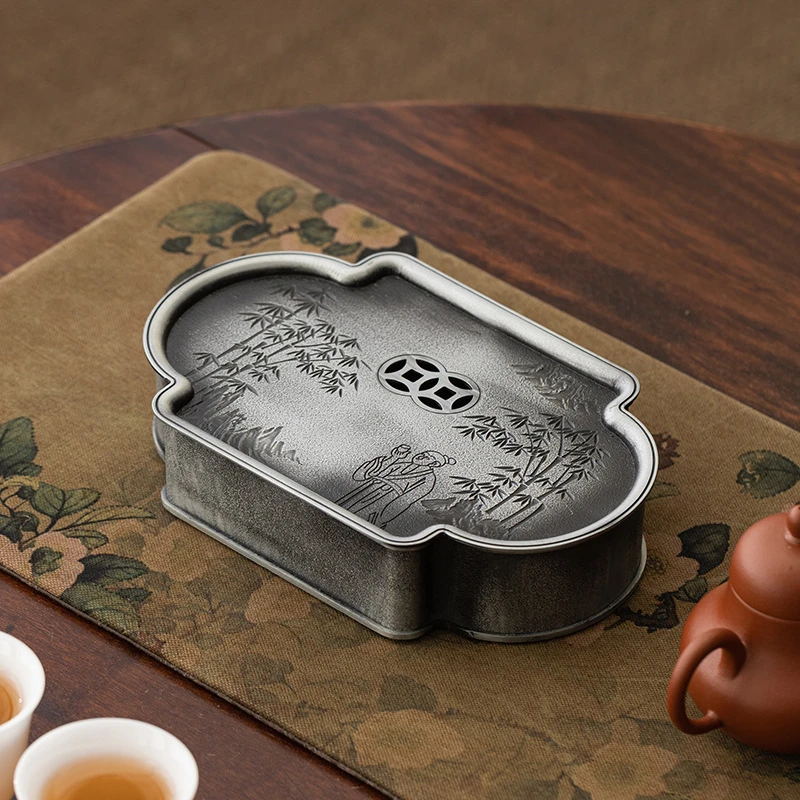 复古锡合金壶承干泡台家用小型茶盘蓄水壶垫隔热茶座功夫茶具壶托