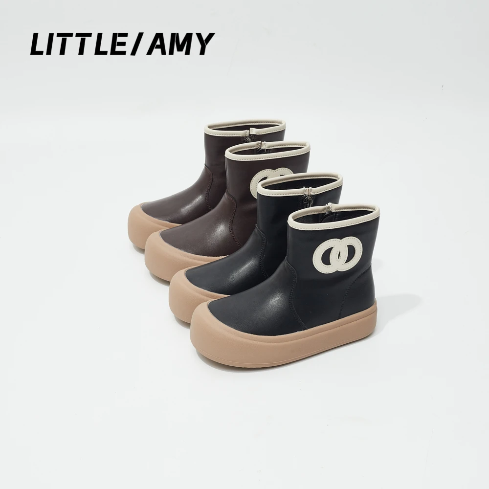 小艾咪小香风中大童短靴2023秋冬季女童短靴加绒骑士靴休闲棉靴