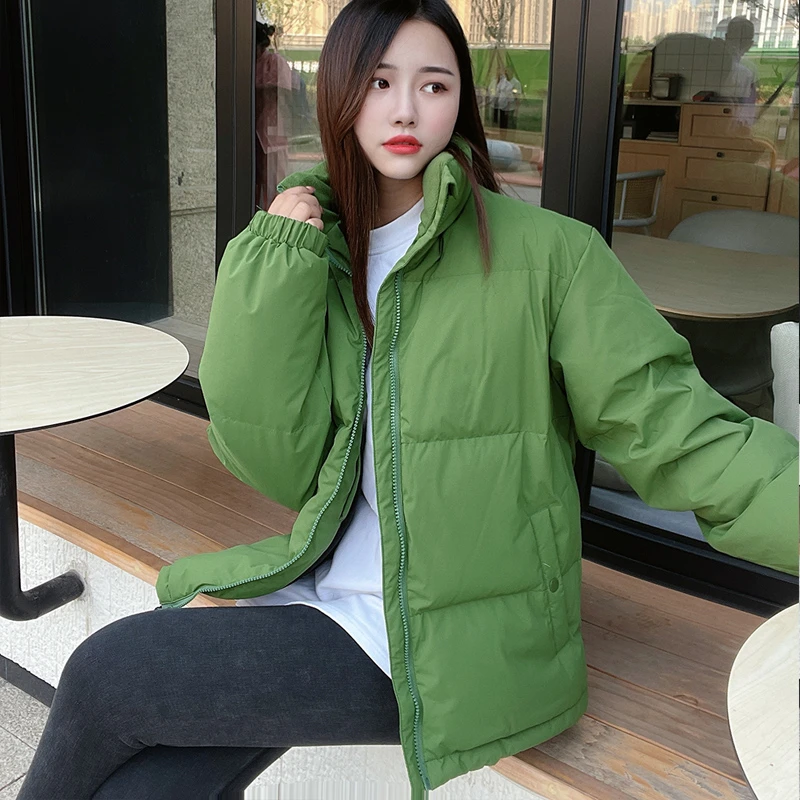 绿色羽绒服女短款加厚2023年新款韩版情侣装面包服潮牌外套冬季