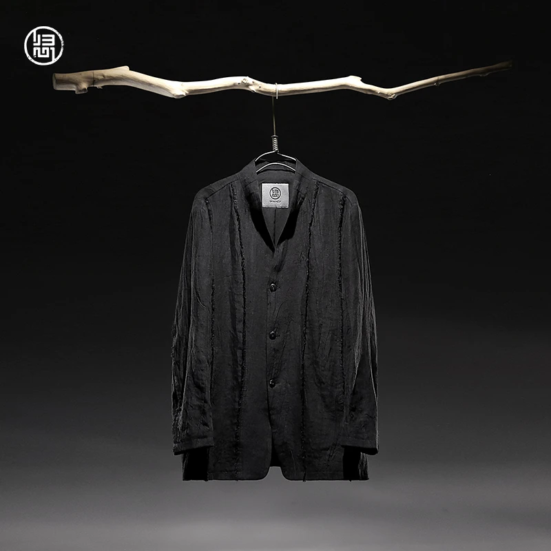 归心男装 中国风秋季男款 新款 100%亚麻 毛边工艺 立领休闲西服