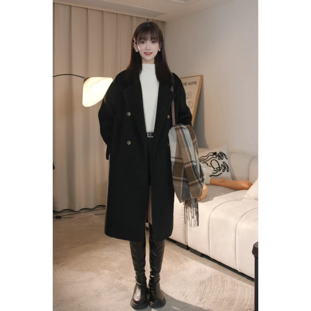 2024秋冬时尚气质百搭四粒扣韩版双面呢大衣女宽松长短款外套DY88