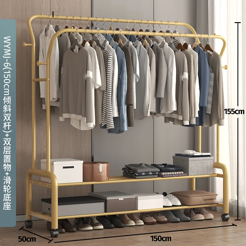 落地加粗厚晾衣架家用阳台简易立式双杆衣服架移动衣帽架