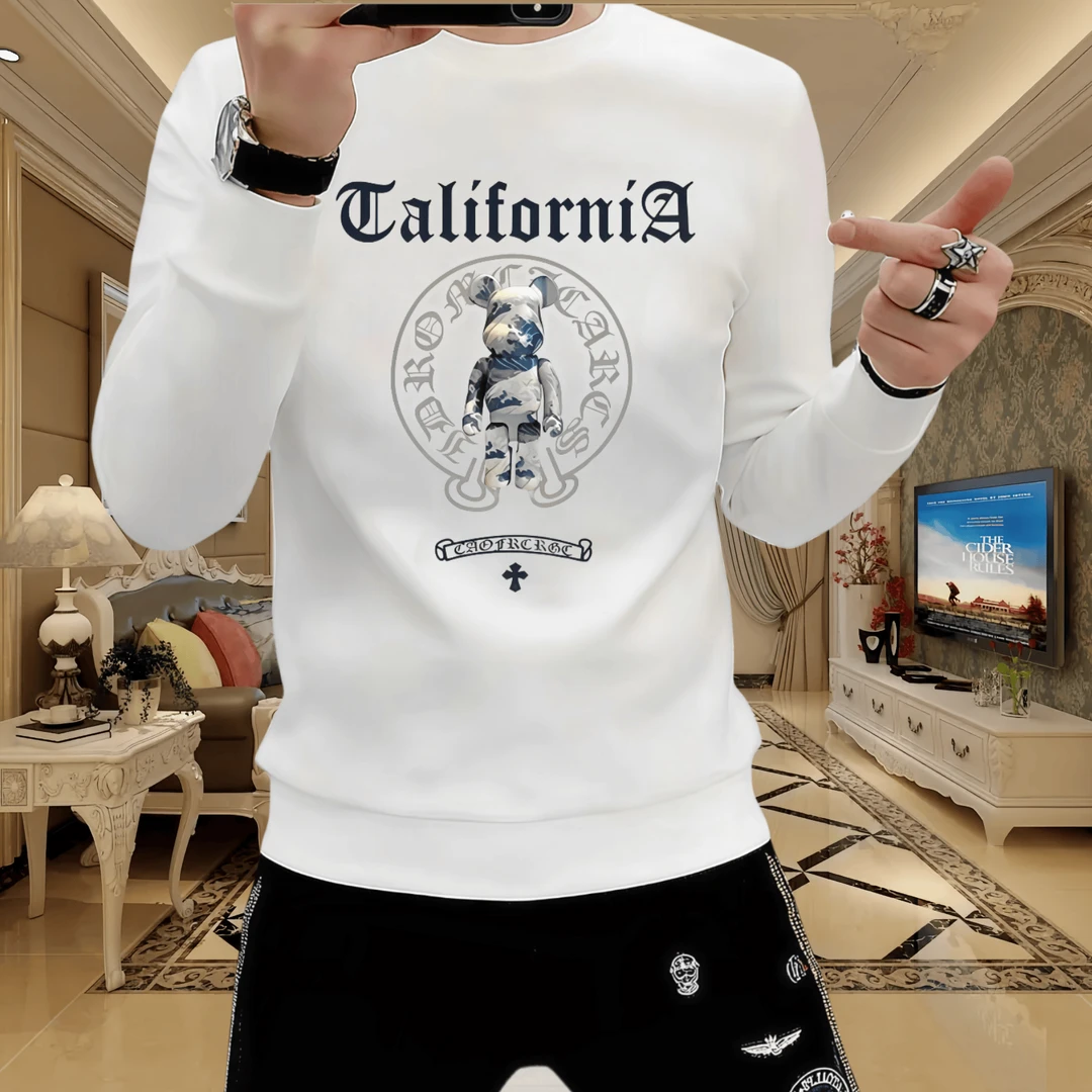 欧洲站男士新款印花修身长袖时尚百搭休闲潮流圆领秋冬季套头卫衣