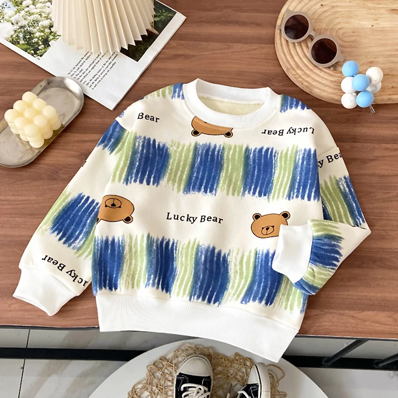 儿童秋冬季套头洋气打底圆领宽松时尚百搭保暖一体绒加绒卫衣