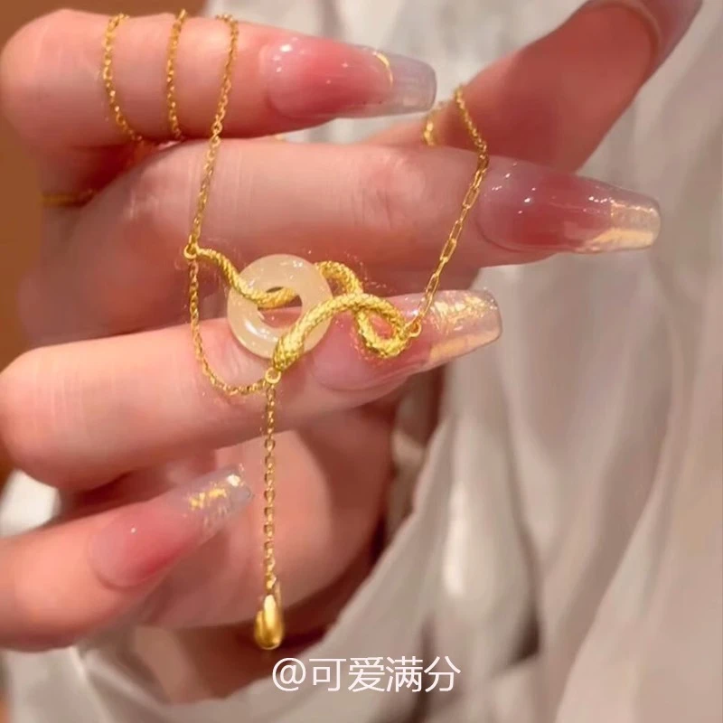 铜合金戒指 古法金色灵蛇平安扣戒指小众设计本命年生肖蛇项链女