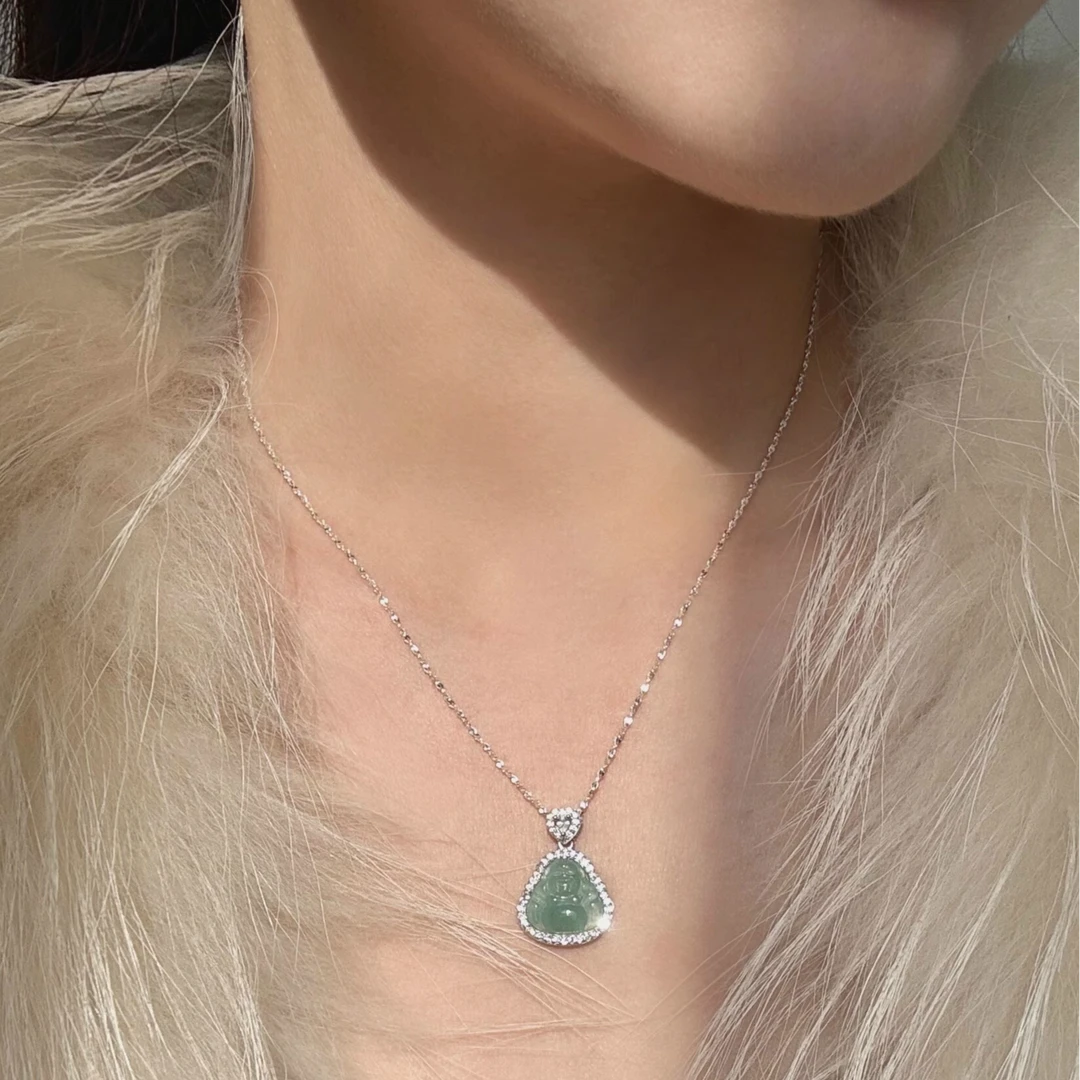 铜合金项链 新中式蓝水佛公吊坠项链女2024新款爆款复古风锁骨链