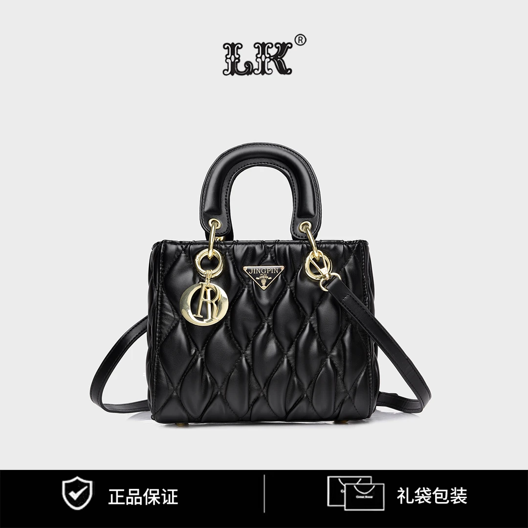 百搭女士手提包菱格花纹女士单肩斜挎背包154黑色