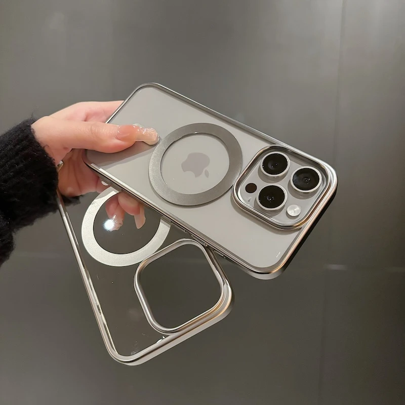 适用于苹果15Promax/iPhone15手机壳新款高级简约电镀自带磁吸圈