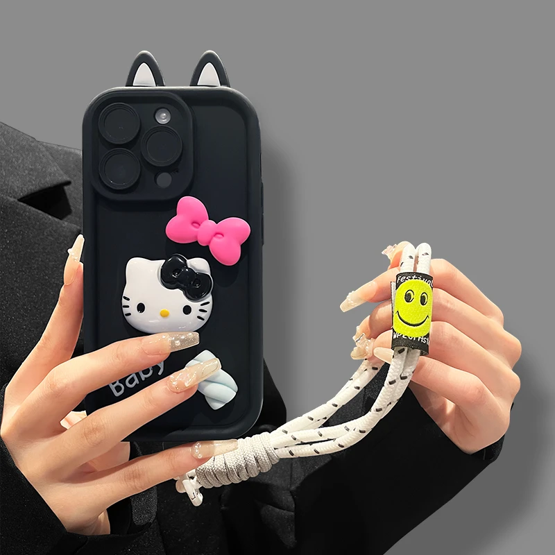 适用于苹果15Pro/华为/oppo/小米/vivo防摔立体KT猫手机壳女款14