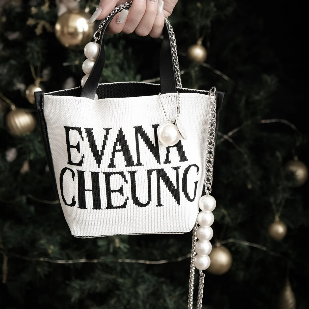 EvanaCheung大logo小包女士单肩编织小黑小白防水便携（现）