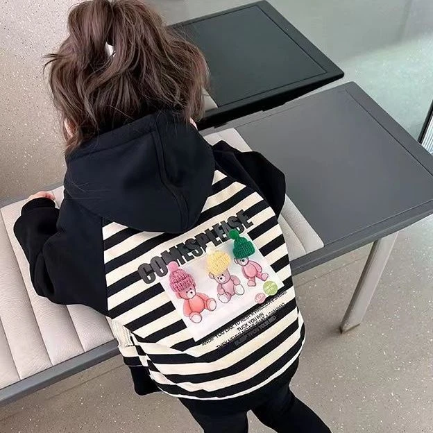 女童外套加绒秋冬装2023新款洋气儿童加厚中大童薄款卫衣