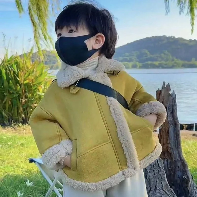 儿童童装儿童秋冬季加厚超酷机车外套一体毛毛衣宝宝韩版炸街冬季