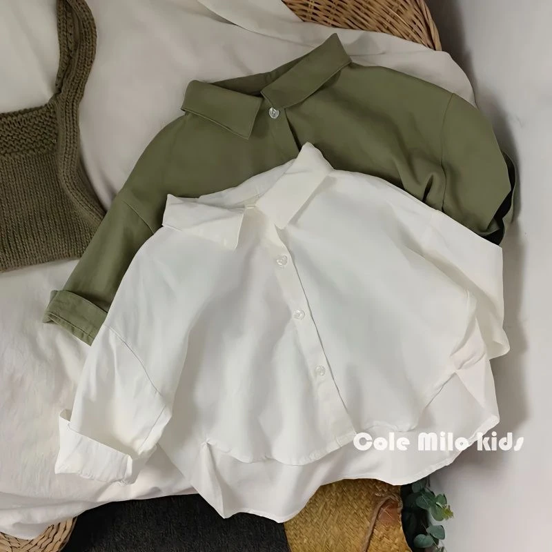 森系韩范~儿童衬衫春秋季男童女童衬衣洋气宽松宝宝上衣气质童装w