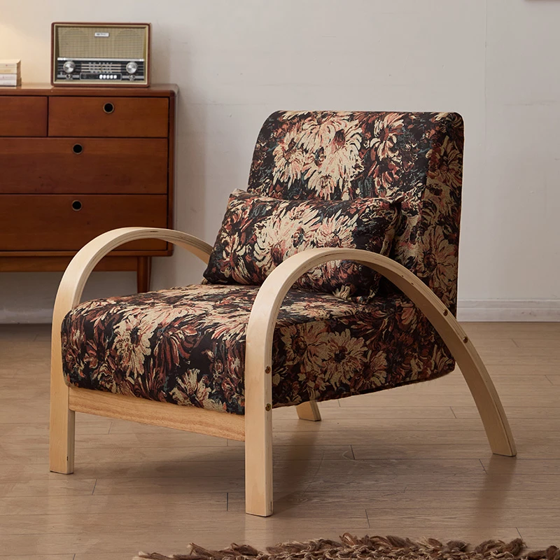 单人沙发椅高级单人椅客厅阳台卧室中古风侘寂风休闲椅