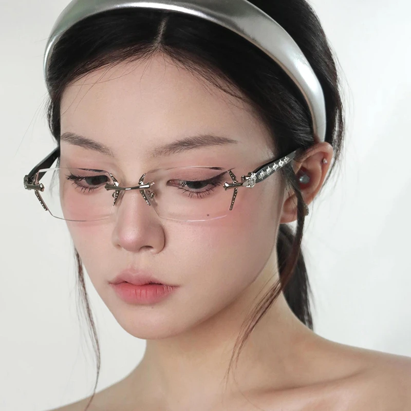高智感无边框纯欲防蓝光素颜平光镜可配度数近视眼镜框架ins女款
