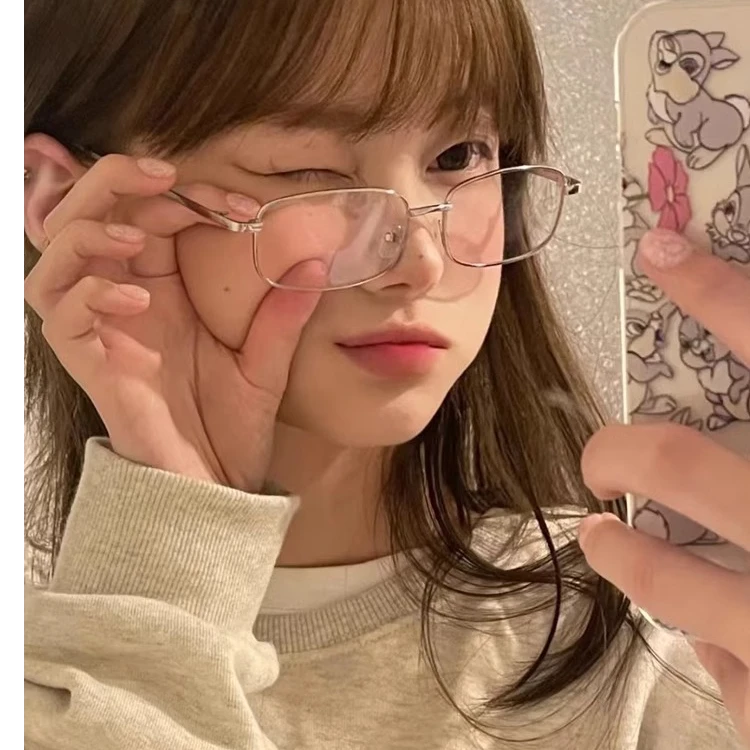韩版金丝方框眼镜女近视可配度数小脸复古银边防蓝光窄框眼镜架男