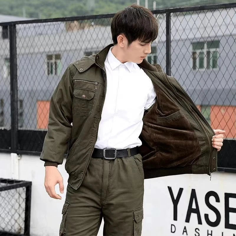 冬季加绒工作服男加厚保暖棉袄户外劳保工地汽修电焊耐磨防烫棉服