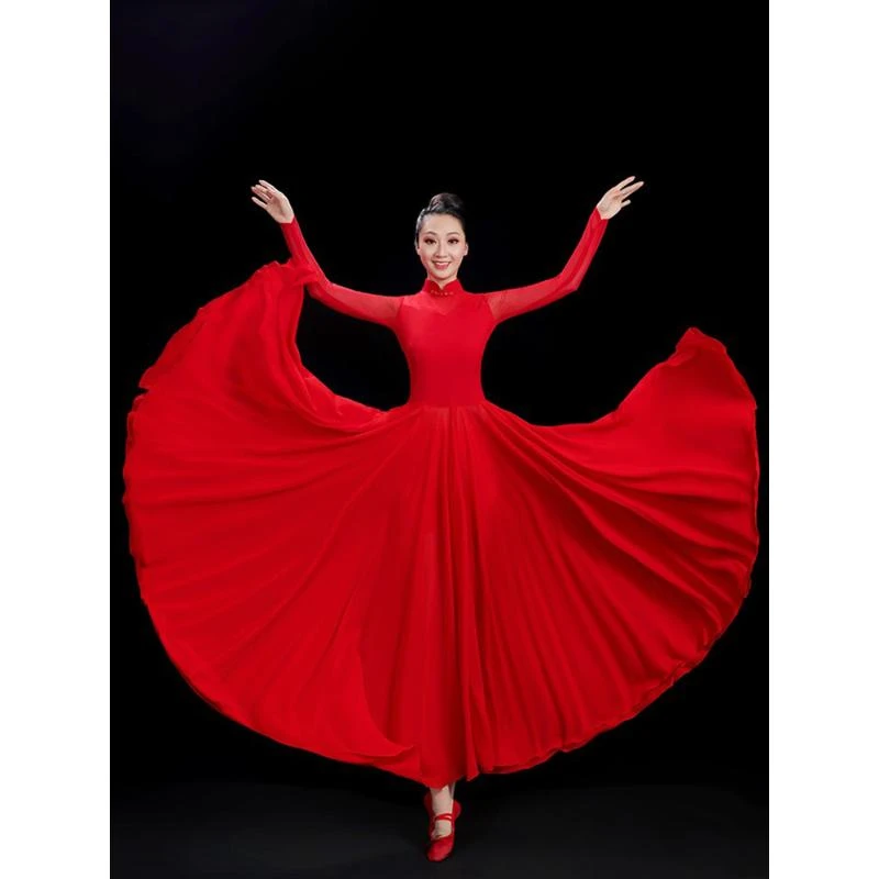 720度舞蹈大摆裙表演服中国风旗袍纱衣交谊舞练功服2023新款舞衣