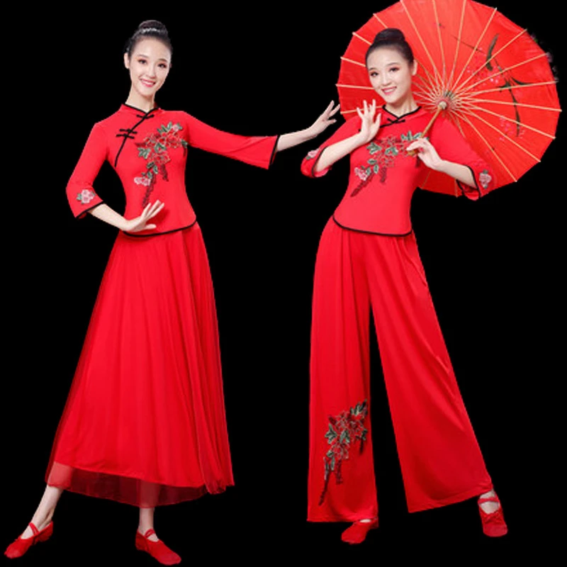 秧歌服女2023年新款中老年广场舞演出服装弹力大码套装胶州舞蹈服