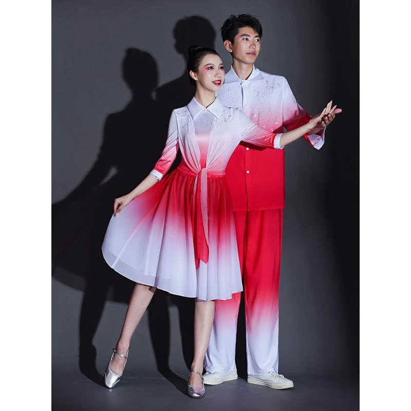 现代舞演出服装女连衣裙青春快板开场舞中学生合唱伴舞蹈表演红色
