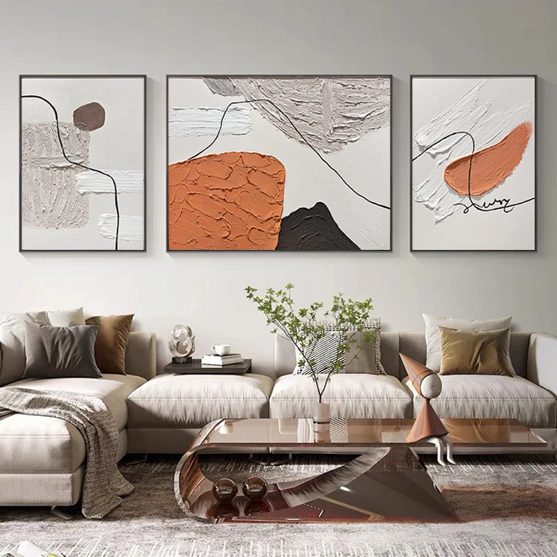 《运转三联》纯手绘油画现代简约挂画客厅沙发背景墙三联套装饰画