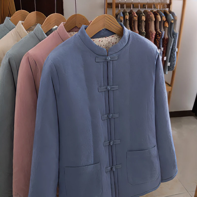 棉花复古盘扣拜年服女 文艺范棉衣夹棉内胆 中国风修身棉服薄棉冬