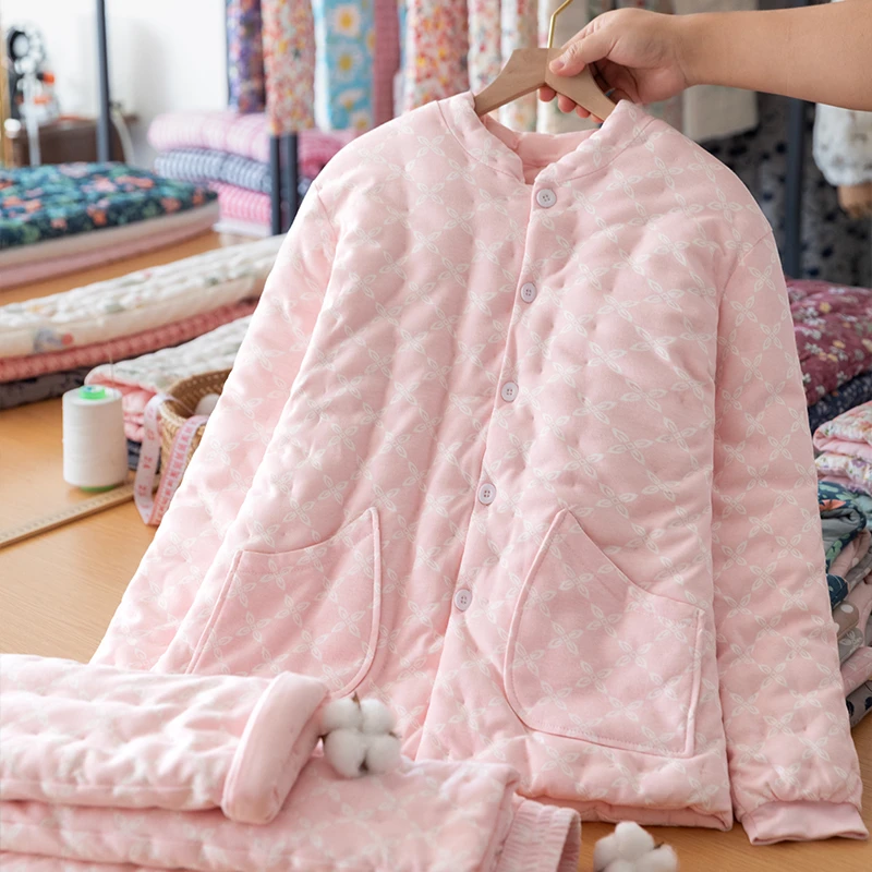 女士棉花手工棉衣套装 成人加厚棉袄棉裤 妈妈装棉服保暖内胆冬