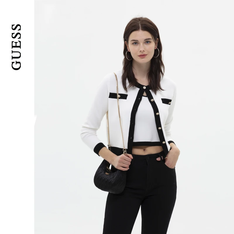 GUESS  女撞色格纹小香风针织开衫背心两件-W2PP69R2Q41