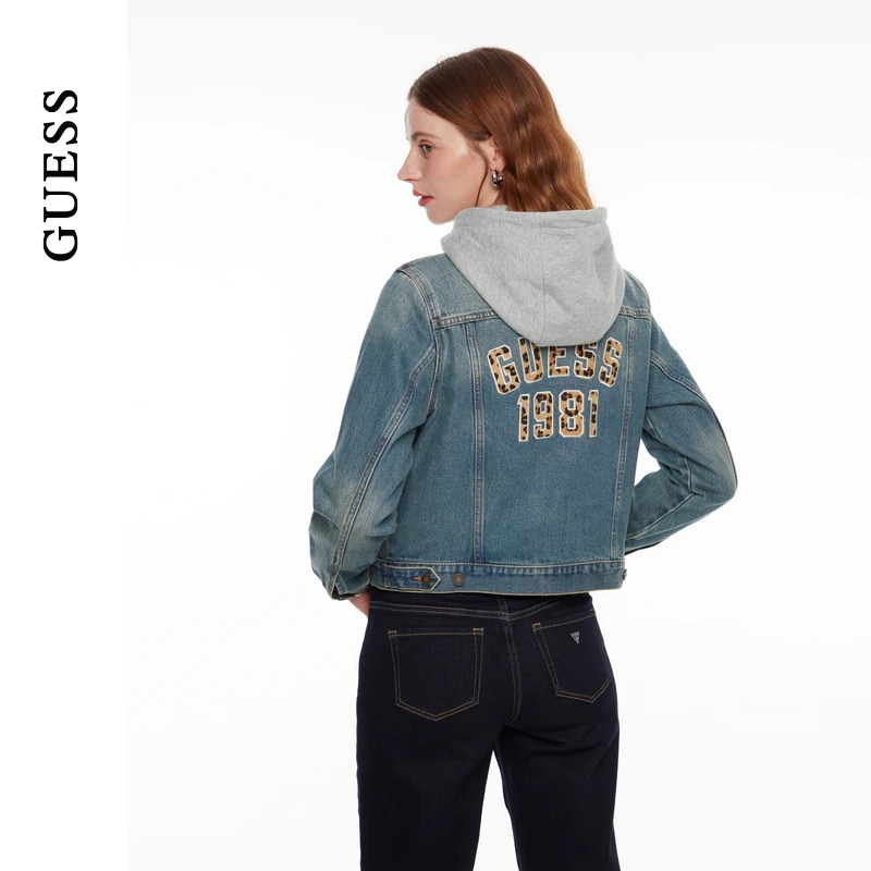 GUESS  女士多口袋可拆卸连帽牛仔外套-W4PN82D51V0