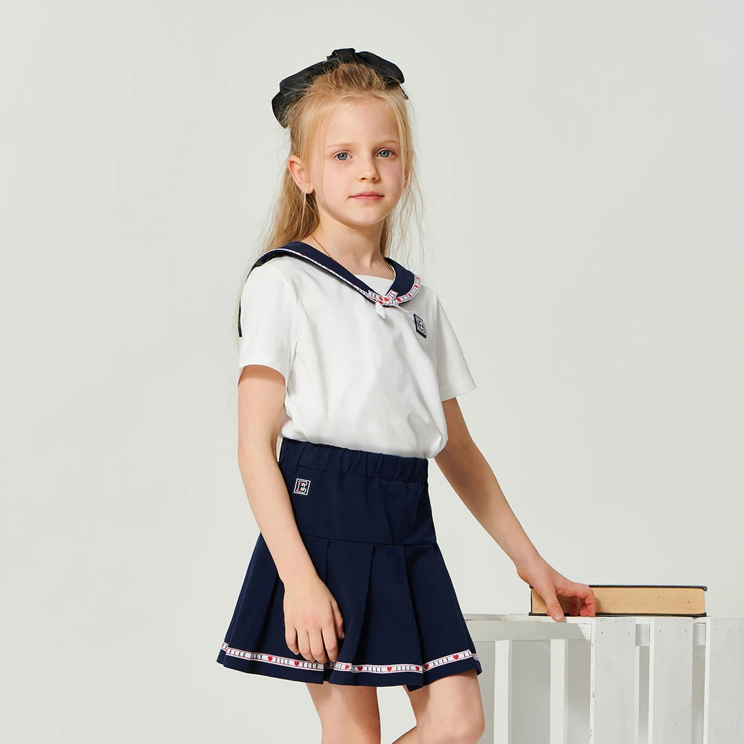 套头夏季卡通动漫女欧美风套装校服上衣夏装童装裙子学院风中大童