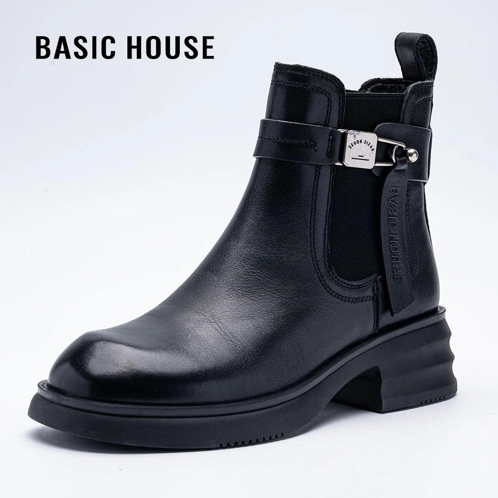 BASIC HOUSE潮流切尔西靴冬季新款厚底皮带扣烟筒靴短靴秋冬鞋子