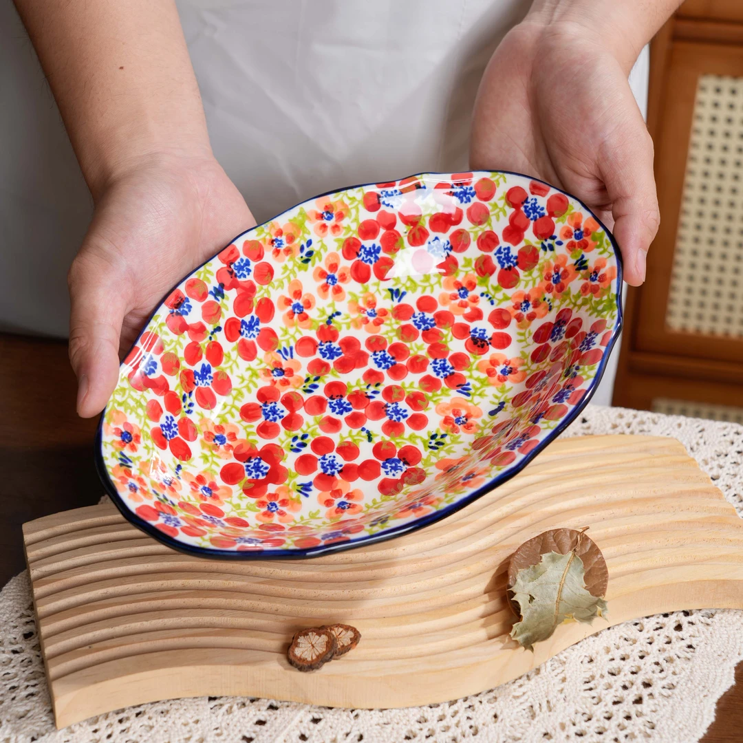 【泡芙专属】手绘碧丝粉黛-9.5英寸椭圆烤盘