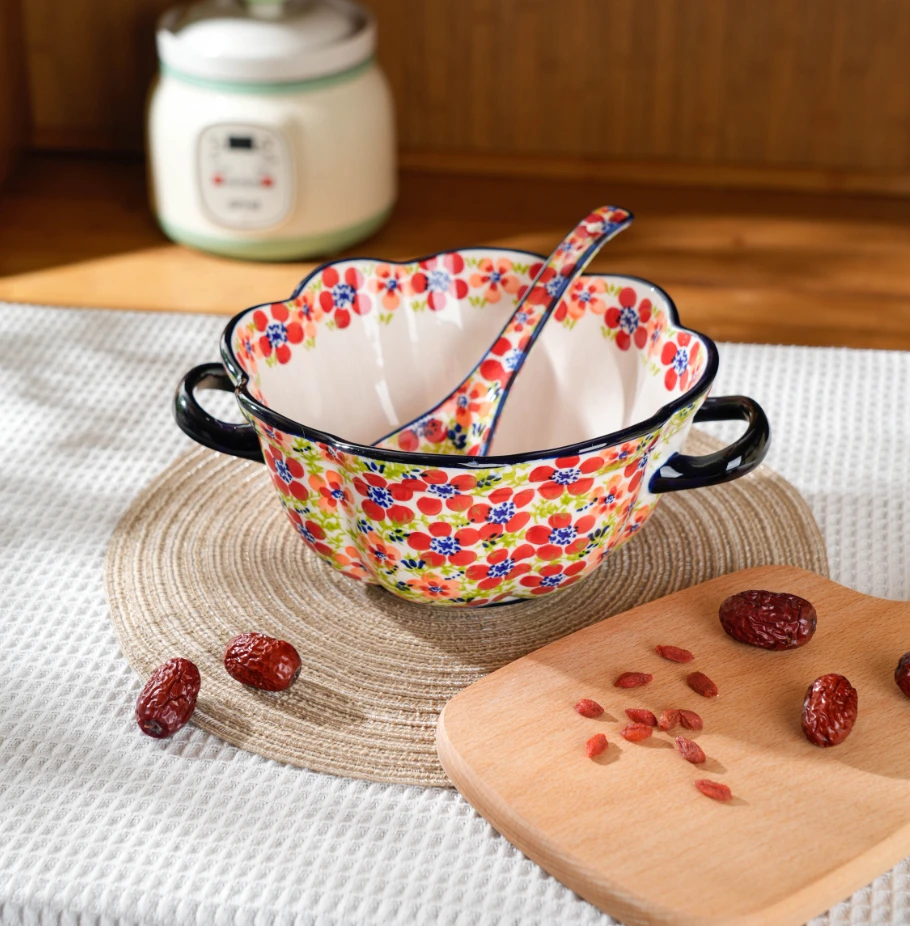 【泡芙专属】西里西亚手绘碧丝粉黛-10.5英寸双耳汤锅ys