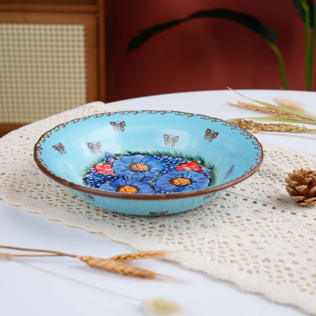 【泡芙专属】西里西亚手绘琉璃蓝彩-8英寸草帽汤盘