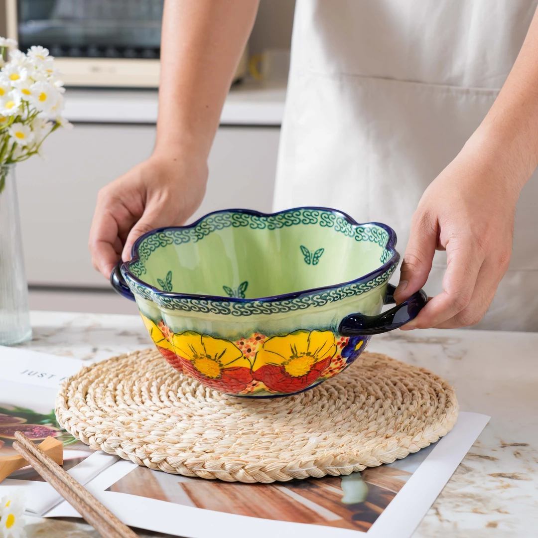 【SILESIA/出口原单】手绘莫妮卡-10.5英寸双耳汤碗釉下彩