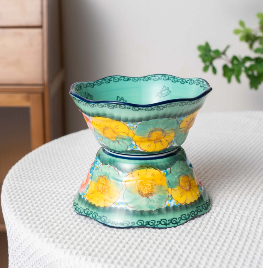 【泡芙专属】西里西亚手绘碧海苍田6.5英寸斗笠碗两个装