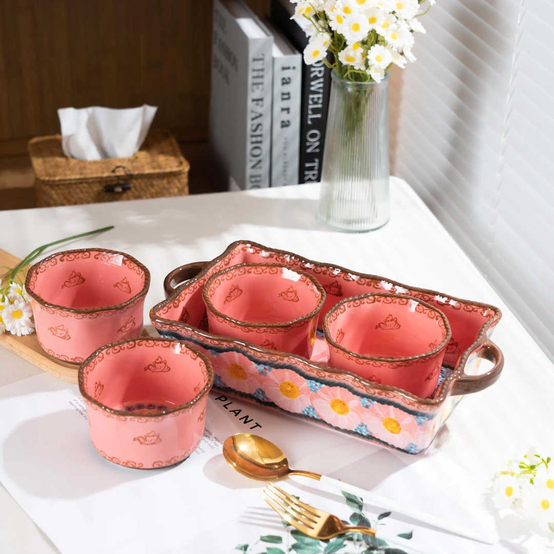 【泡芙专属】西里西亚手绘樱花雪月-12英寸双耳烤碗