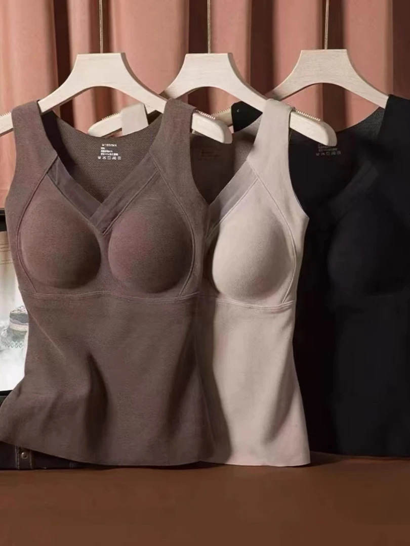 娜娜家秋冬新款加绒加厚带胸垫内搭无痕背心8803