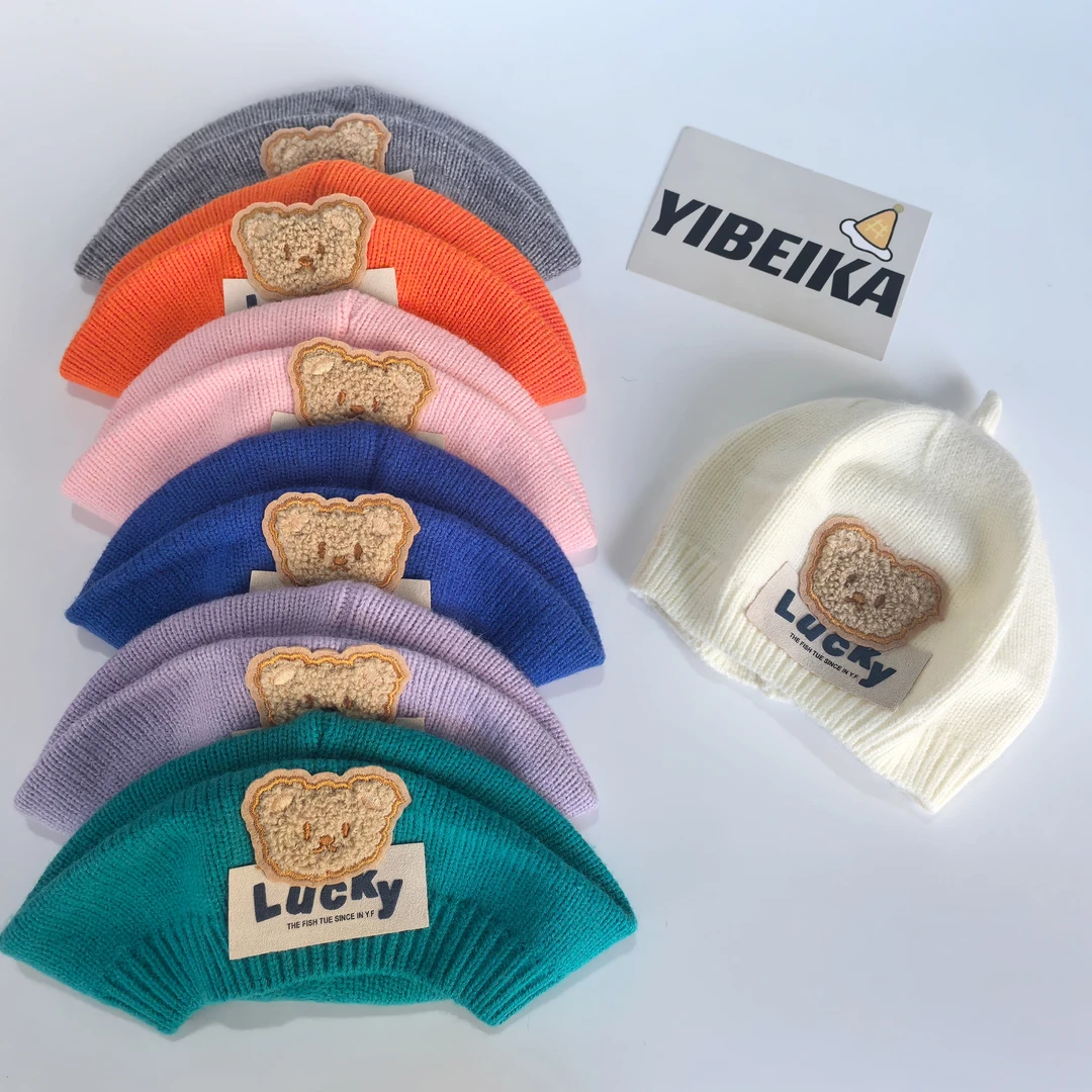 儿童帽子春秋款婴幼儿针织贝雷帽可爱小熊男女童宝宝画家毛线帽潮