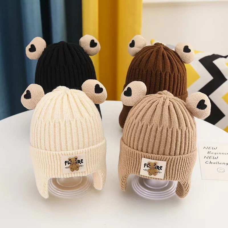儿童秋冬天帽子加厚1-5岁宝宝针织帽可爱套头帽保暖防风毛线帽男